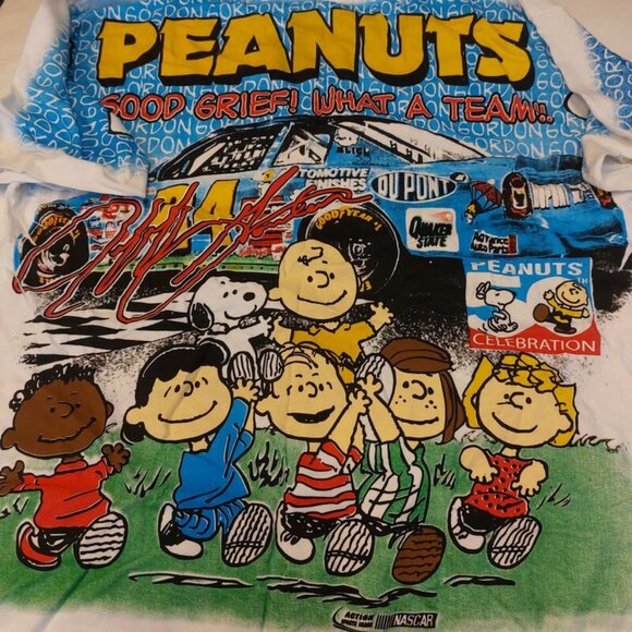 Nascar Gordon X Peanuts Snoopy Mens XL Bootleg Tees Oldschool 1980 Double Sided - Picture 7 of 8